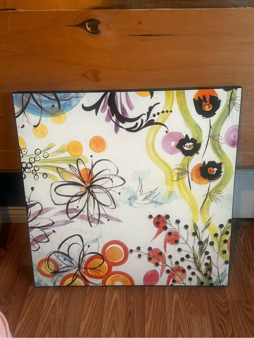 Large Colorful Abstract Floral Canvas Wall Art - Multicolor